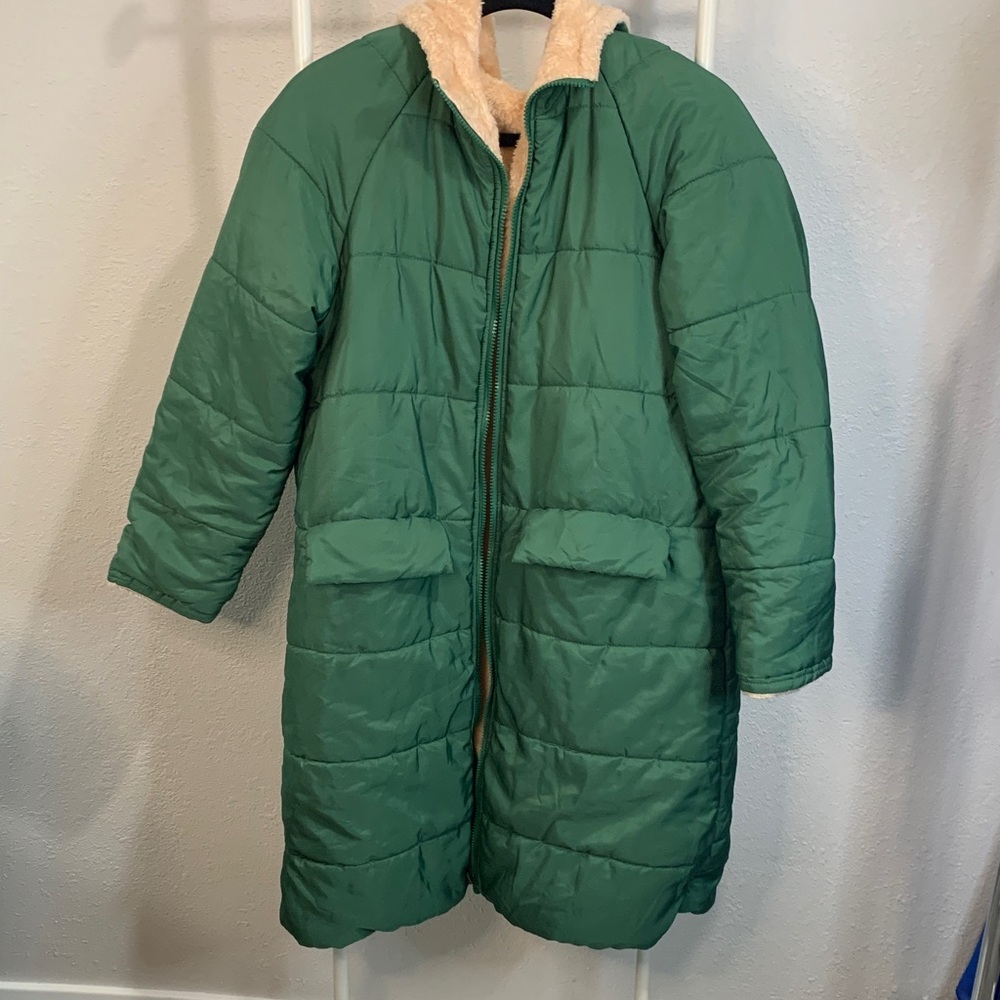 Green Quilted Coat with Cream Lining